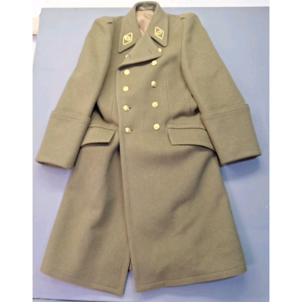 Vintage Hungarian Greatcoat Army Military‎ Green Wool Men's Extra Small Coat